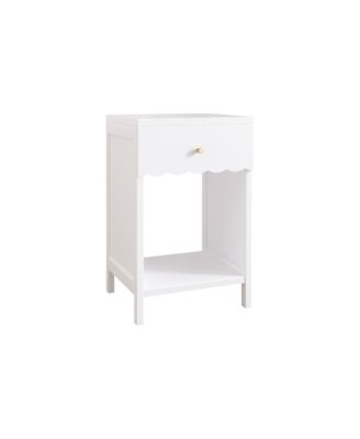 White Nightstand with Drawer & Shelf, Scalloped Edge Bedside Table