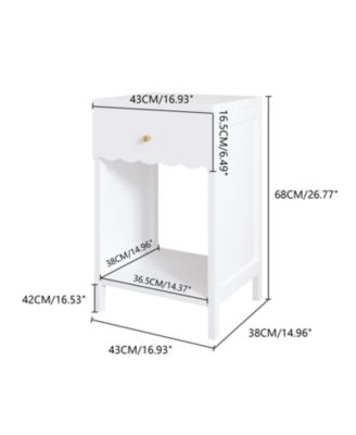 White Nightstand with Drawer & Shelf, Scalloped Edge Bedside Table