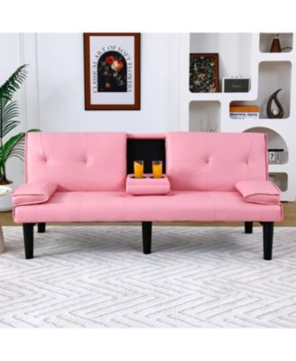 67" PVC Sofa Bed with Foldable Design & Cup Holder