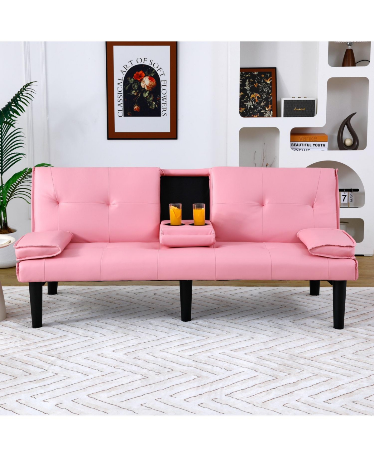 Streamdale Furniture 67" Pvc Sofa Bed with Foldable Design & Cup Holder