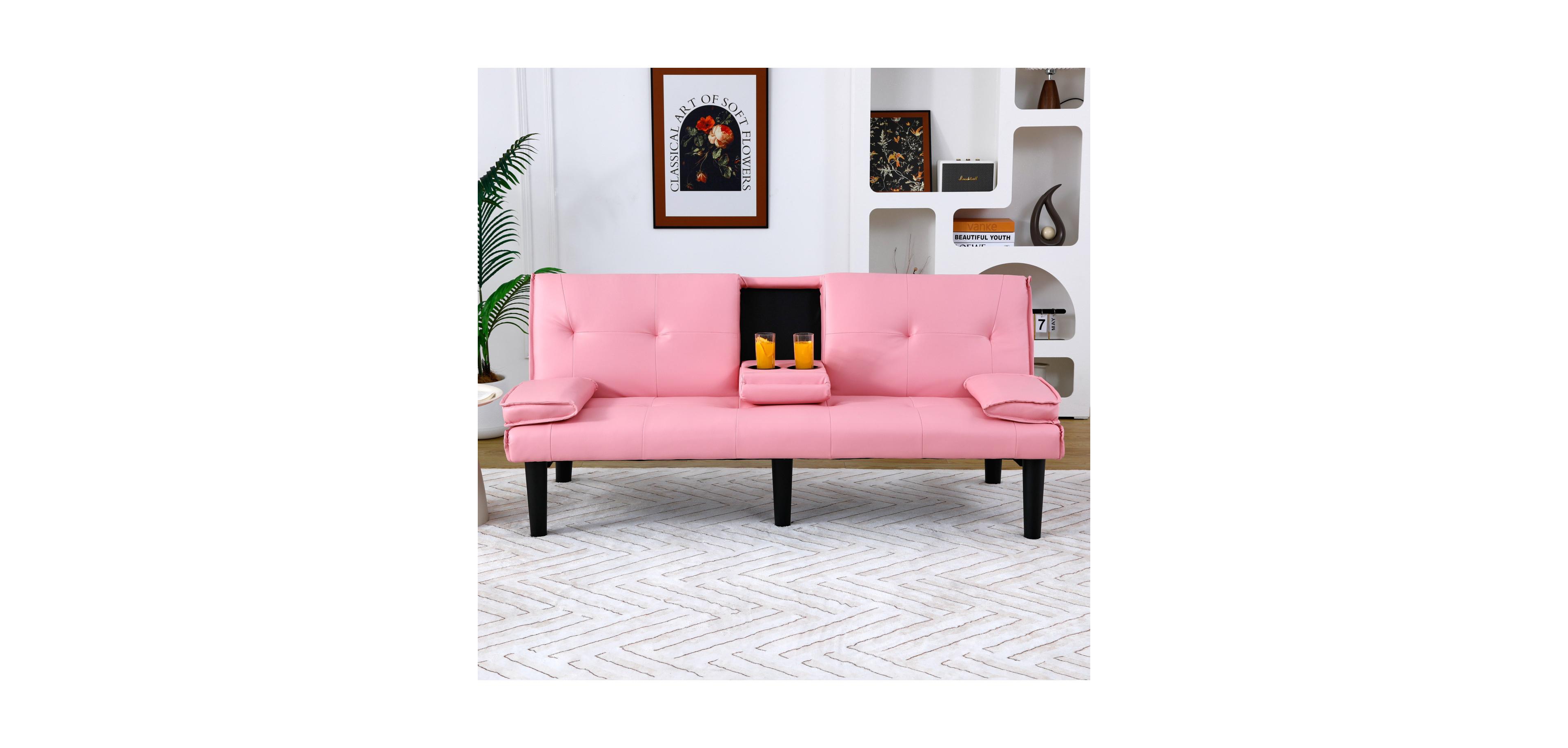 Streamdale Furniture 67" Pvc Sofa Bed with Foldable Design & Cup Holder