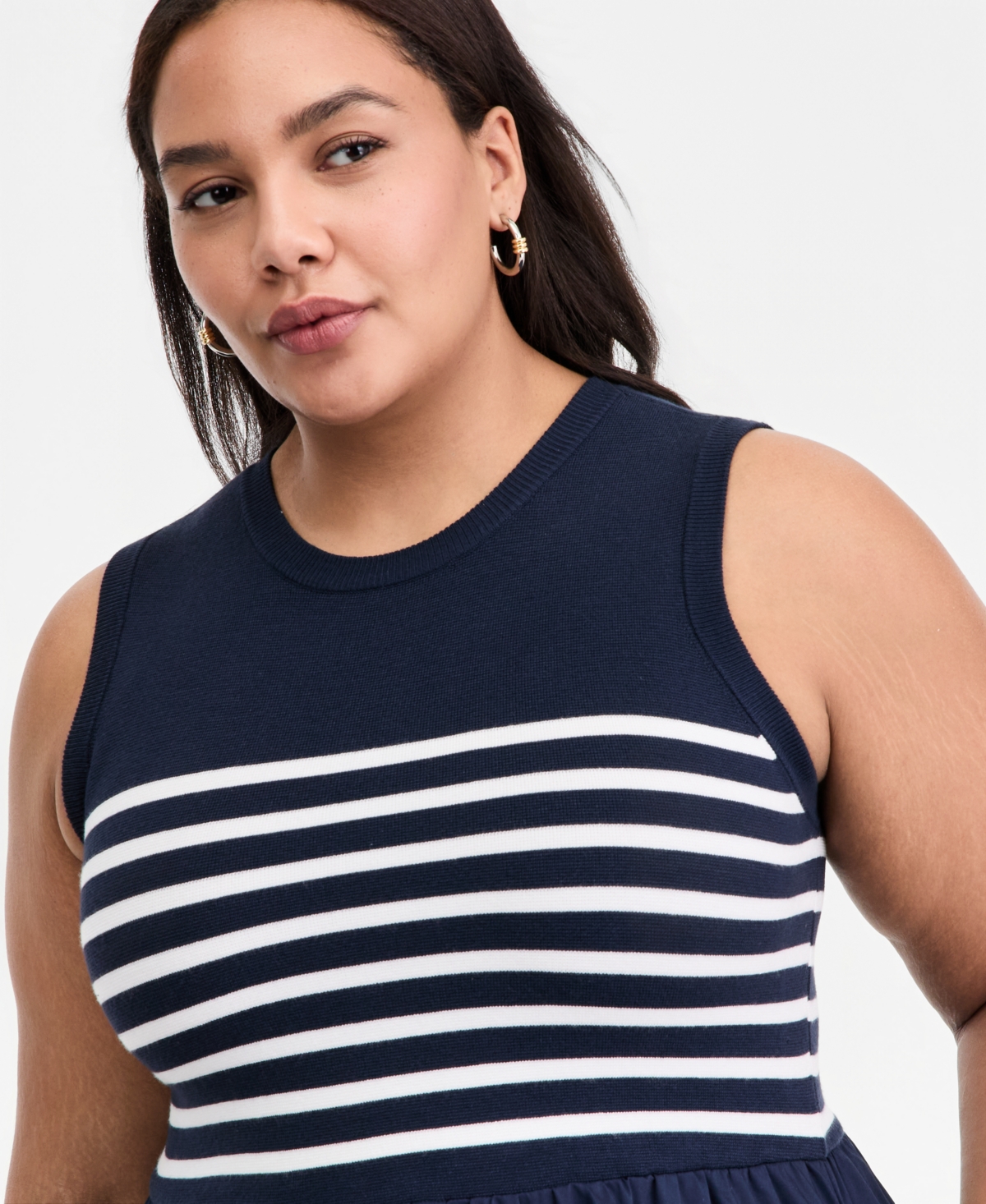 On 34th Trendy Plus Mixed-Media Striped Midi Dress, Macy's Exclusive
