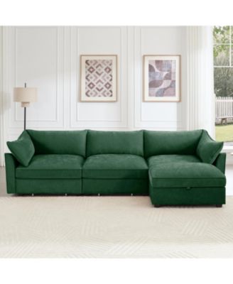 L-Shaped Sectional Sofa, Ottoman, Wide Deep Seat, Chenille 
