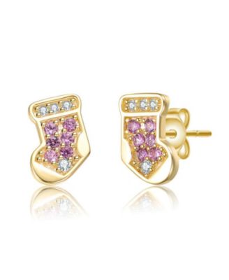 Kids 14K Gold Plated Cubic Zirconia Socks Stud Earrings