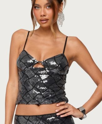 Women's Stajie Diamond Sequin Cut Out Top