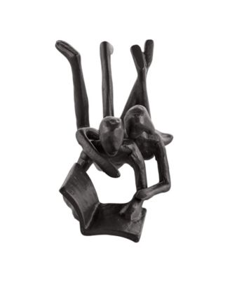 Brown Cast Iron Abstract Couple Reading Book Together Sculpture