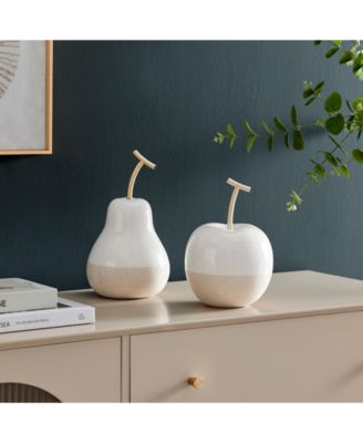 Vost Dipped Fruit Ceramic Sculpture Set of 2 - White/Cream