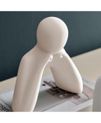 Hans Tanka White Two Piece Thinking Couple Matte Ceramic Sculpture Set