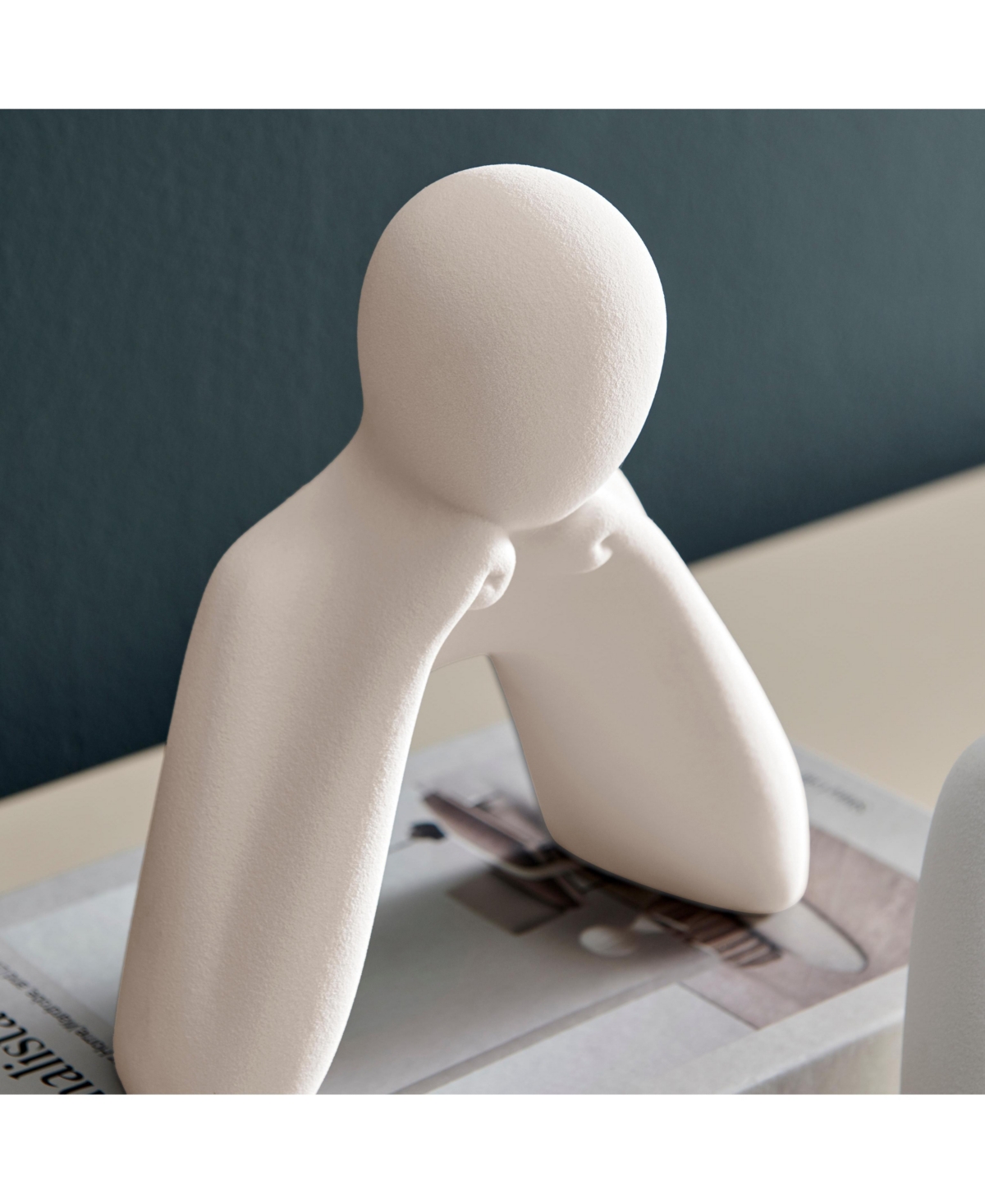 Danya B Hans Tanka White Two Piece Thinking Couple Matte Ceramic Sculpture Set