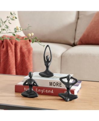 Dark Brown Cast Iron Female Peaceful Yoga Figures Sculptures Set of 3 Poses