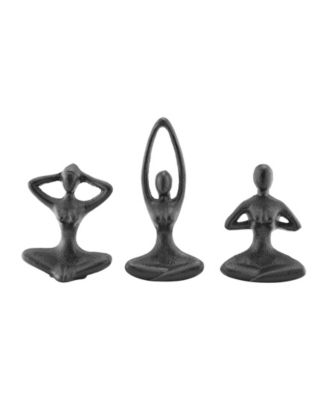 Dark Brown Cast Iron Female Peaceful Yoga Figures Sculptures Set of 3 Poses