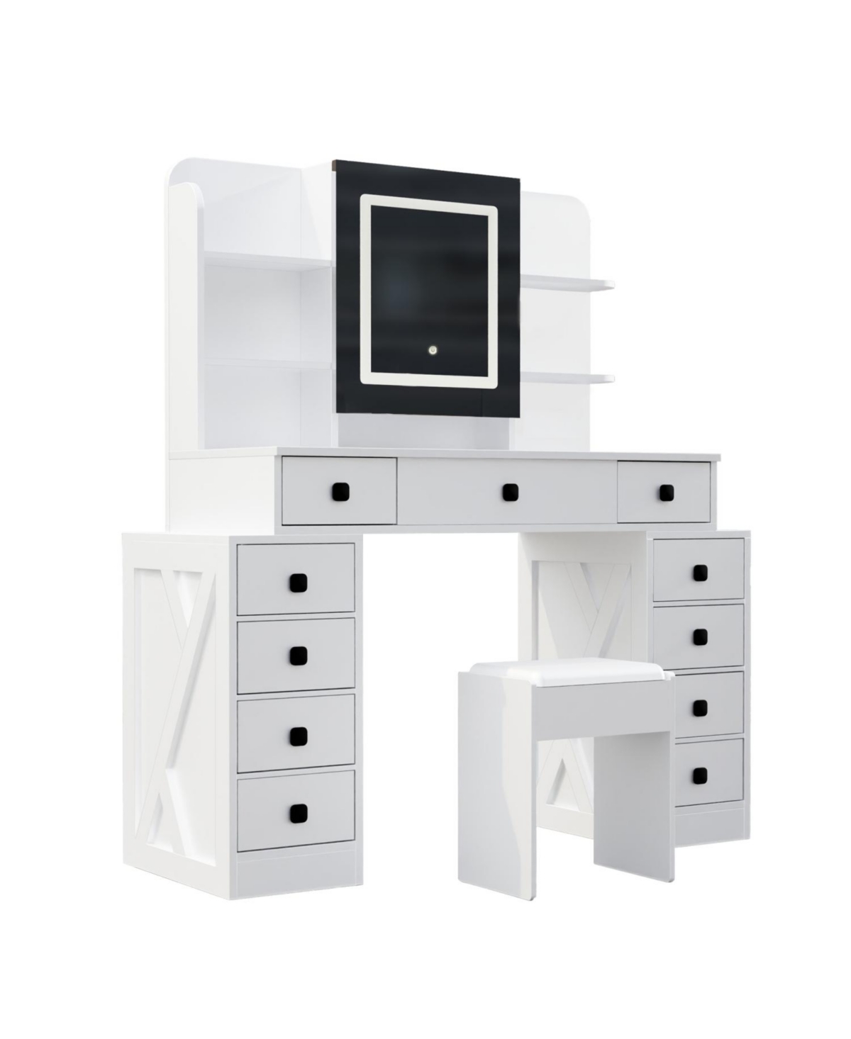 Streamdale Furniture Farmhouse Vanity Desk with Mirror, Lights, and Charging