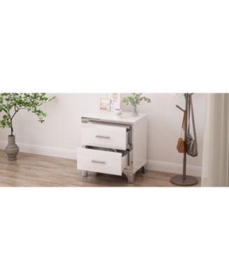 Streamdale Elegant High Gloss Nightstand with Metal Handle,Mirrored Bedside Table with 2 Drawers