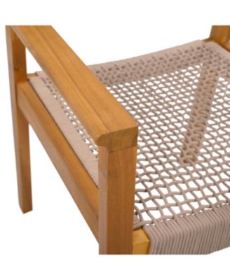 Teak and Rope Dining Chairs (Set of 2) Sleek and Durable for Indoor or Outdoor Use