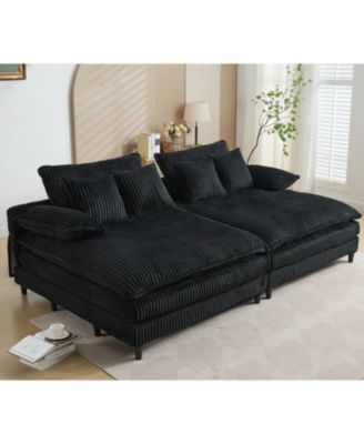 Oversized Corduroy Chaise Lounge Sofa Bed with Pillows - Black