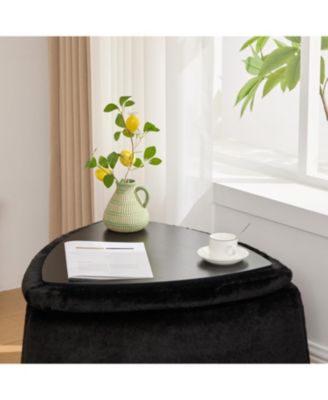 Upholstered Storage Ottoman Set with Metal Legs - Black