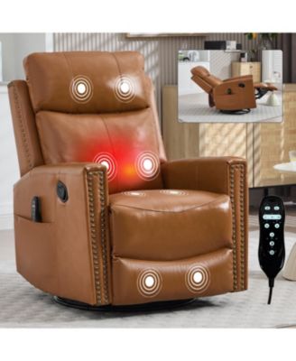 Orange Leather Heat Massage Rocker Recliner
