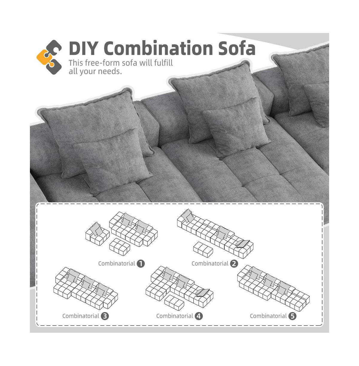 Streamdale Furniture Modern Chenille Sectional Sofa with Pillows