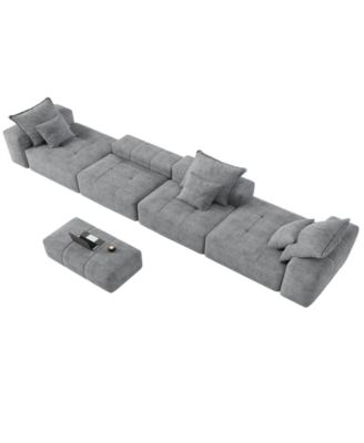 Modern Chenille Sectional Sofa with Pillows 
