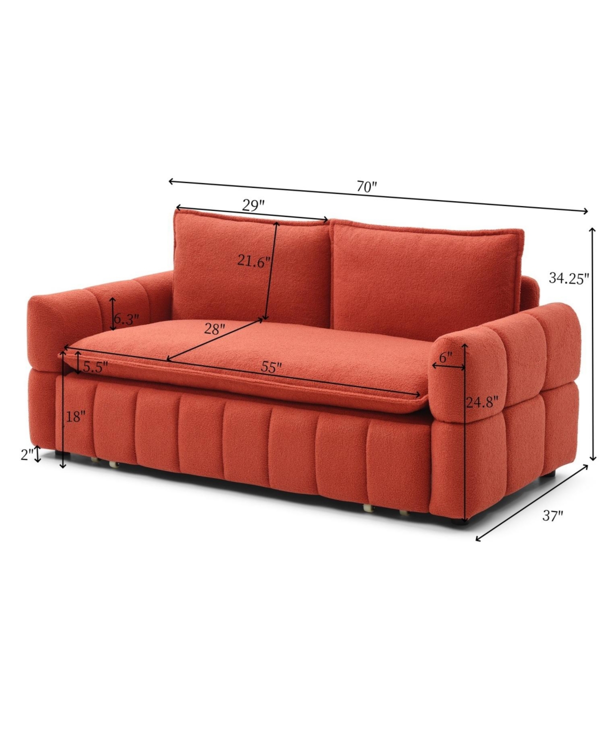 Streamdale Furniture Streamdale Sleeper Sofa Bed with Teddy Chaise - Orange