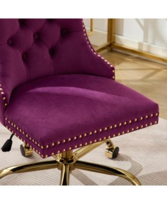 Velvet Office Chair, Tufted, Golden Base, Adjustable, Swivel