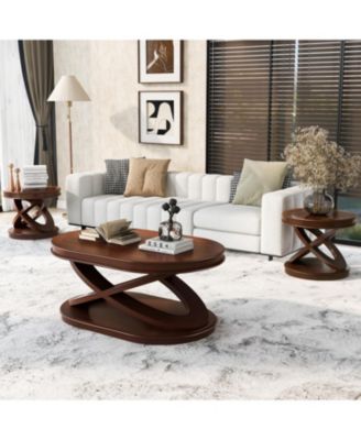 Retro Coffee Table Set - Oval Coffee & Round End Tables