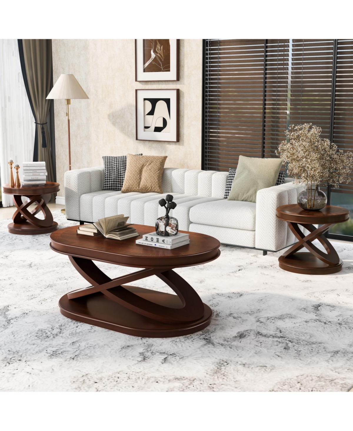 Streamdale Furniture Retro Coffee Table Set - Oval Coffee & Round End Tables