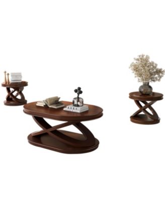 Retro Coffee Table Set - Oval Coffee & Round End Tables