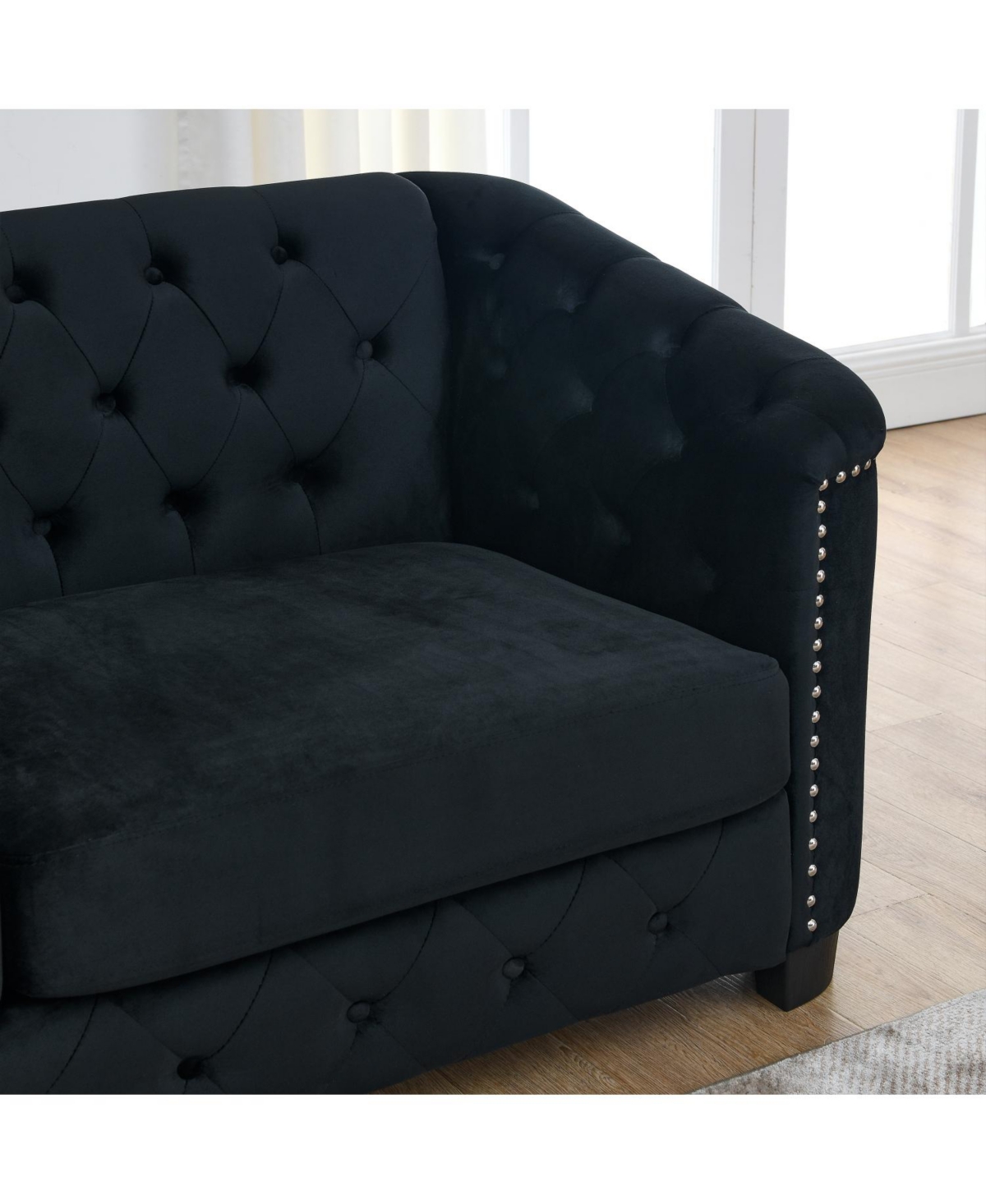 Streamdale Furniture 9" Modern Chesterfield Velvet Sofa - Black