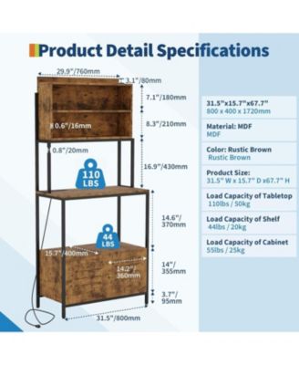 68" 6-Tier Kitchen Bakers Rack with Outlet, Storage Cabinet & Shelves, Industrial Microwave Stand & Coffee Bar Station