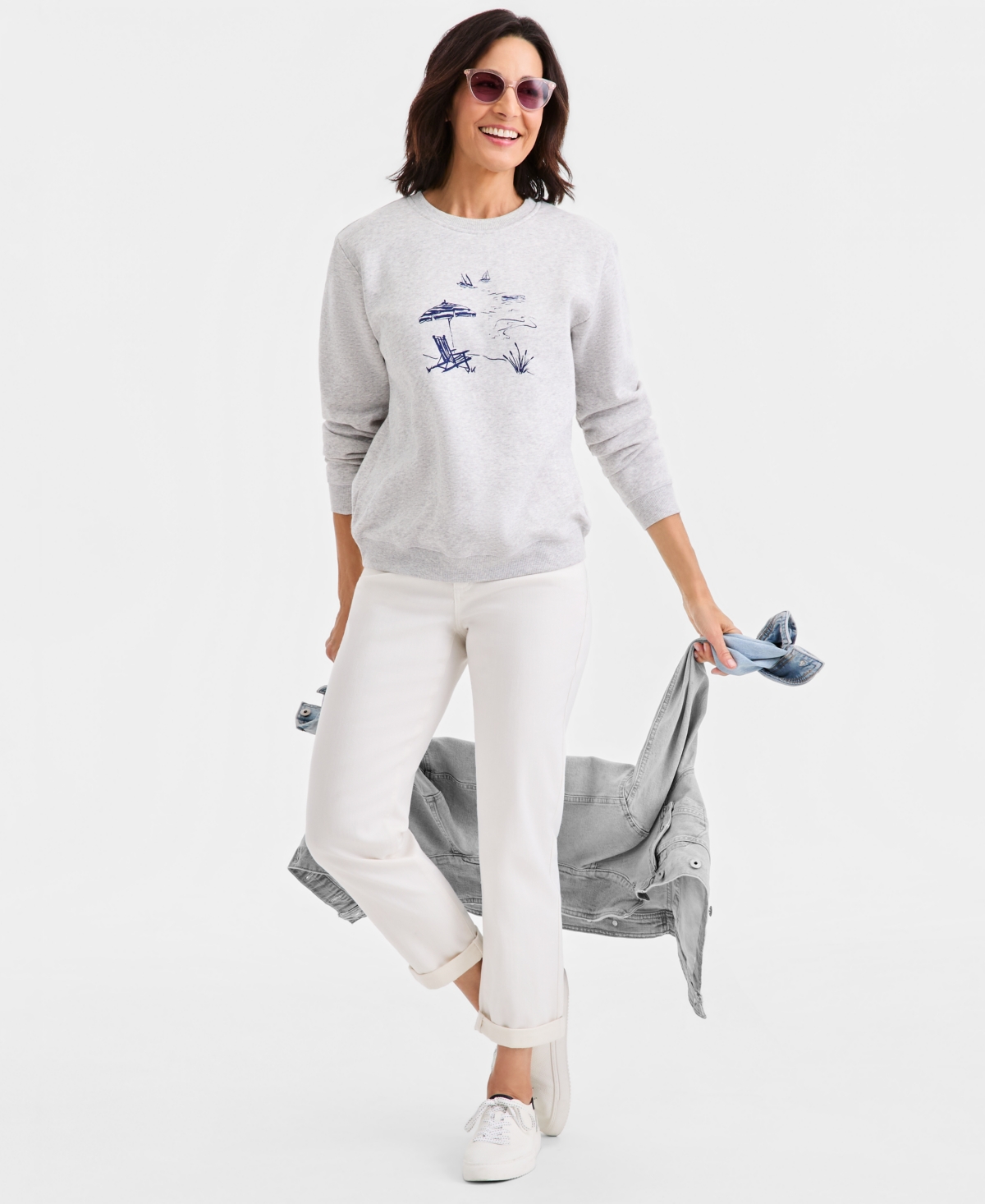 Style & Co Women's Graphic Fleece Crewneck Sweatshirt, Macy's Exclusive