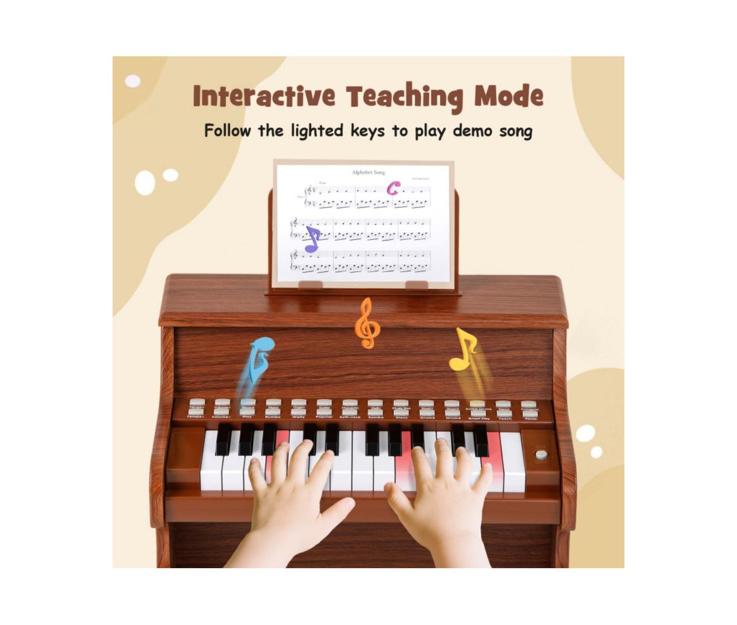 Детская игрушка HONGGE Kids' Digital Piano Keyboard with Light-Up Keys and Demo Songs, Ages 3+, цвет: Коричневый — фото 6
