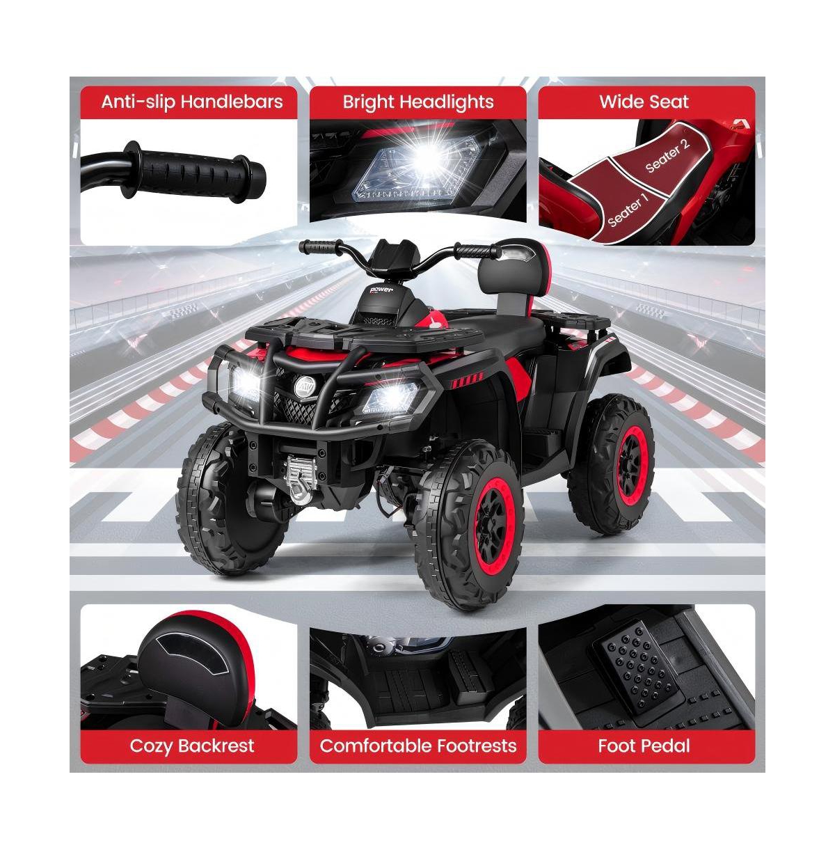 Hongge Kids Electric Two Seater Atv Ride On Vehicle with Four Motors Suspension and Music Functions