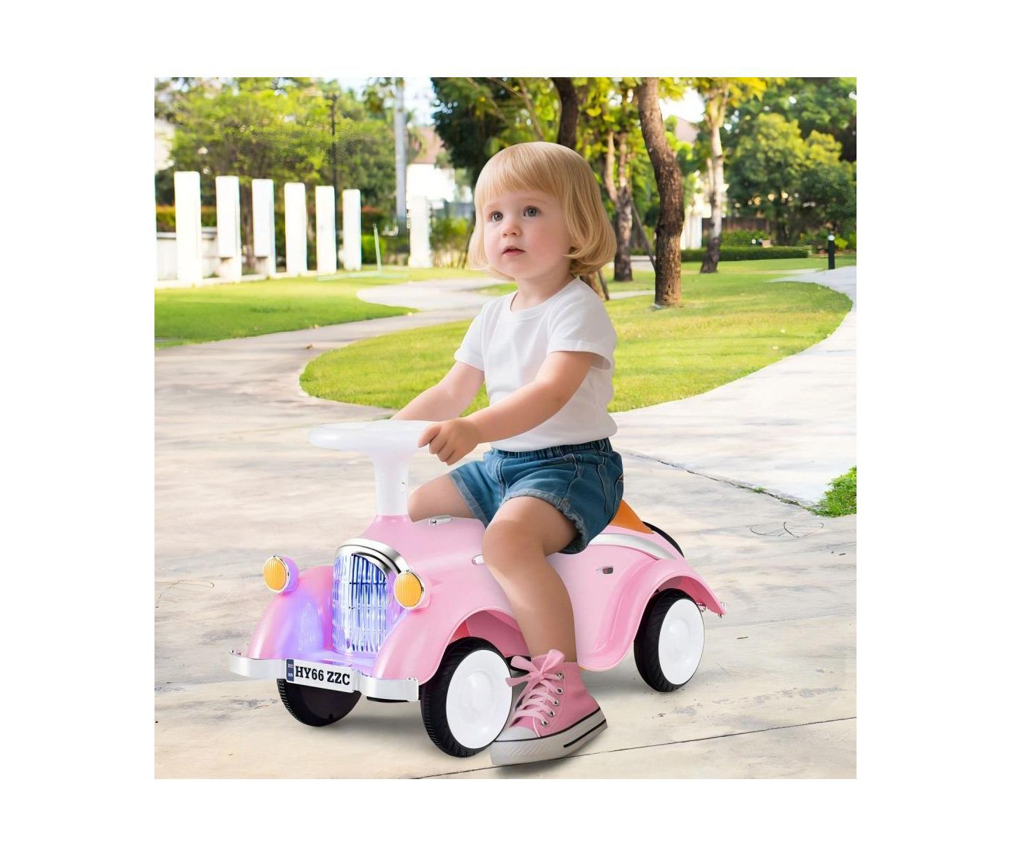Детская игрушка HONGGE Toddler Ride-On Car with Steering Wheel, Lights and Storage, Ages 1.5-3, цвет: Розовый — фото 5
