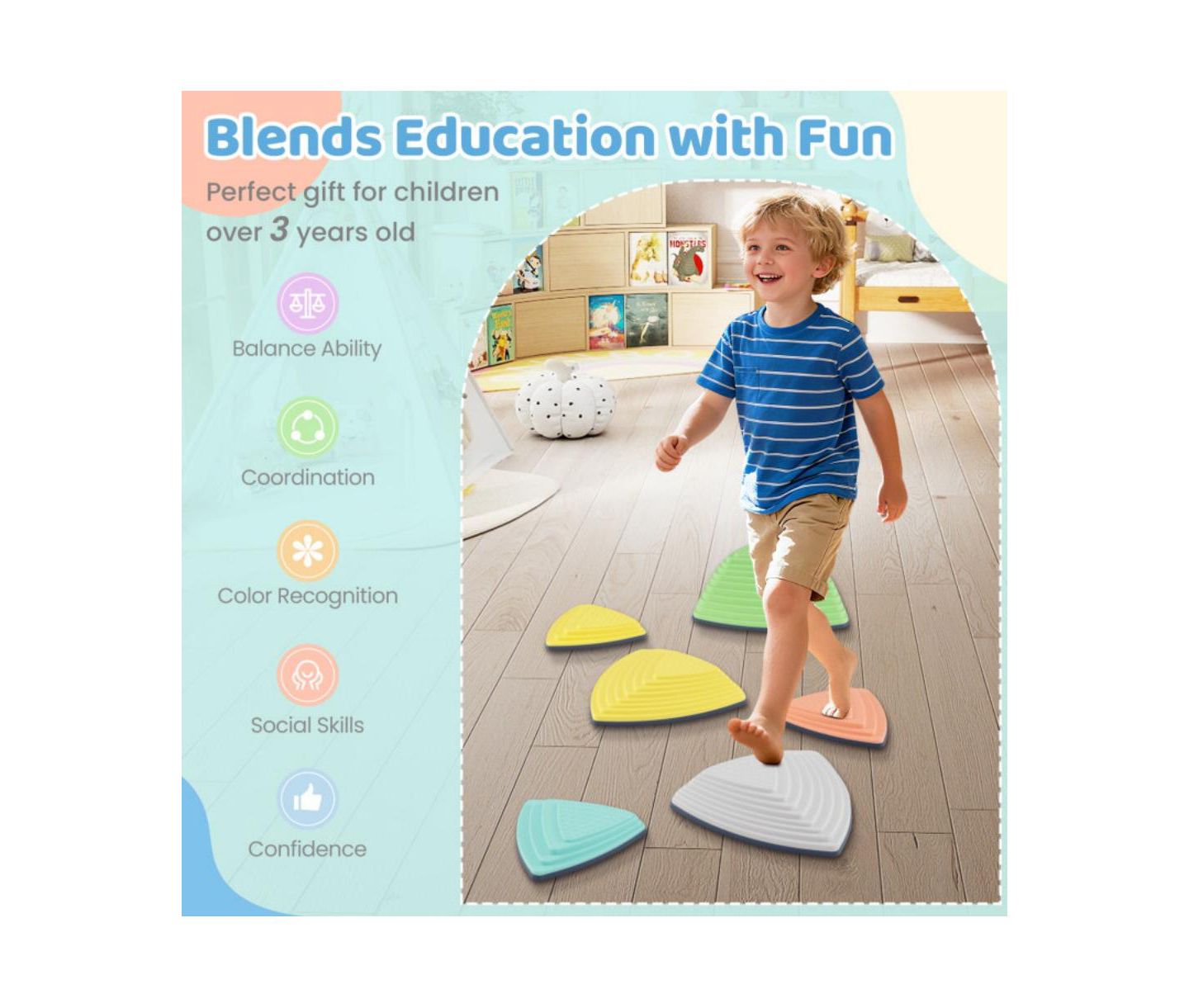 Детские игрушки HONGGE Balance Stepping Stones Set of Six, Ages 3+, цвет: Разноцветный — фото 5