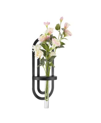 Jacob Modern Black Metal Double Oval Frame Clear Glass Wall Mounted Vase