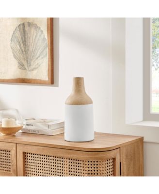 Nora Kanna Bottle Two Tone Tabletop Vase - White and Beech