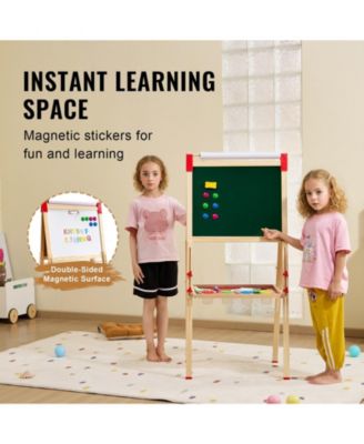 Kids Art Easel with Adjustable Height Double Sided Magnetic Board and Complete Drawing Accessories