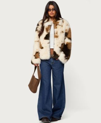 Women's Rayan Cow Print Faux Fur Jacket