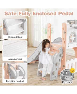 6-in-1 Toddler Slide and Playground Set with Basketball Hoop and Climbing Ladder