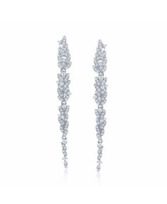 Gala Collection Sterling Silver Cubic Zirconia Pave Leaf Drop Earrings