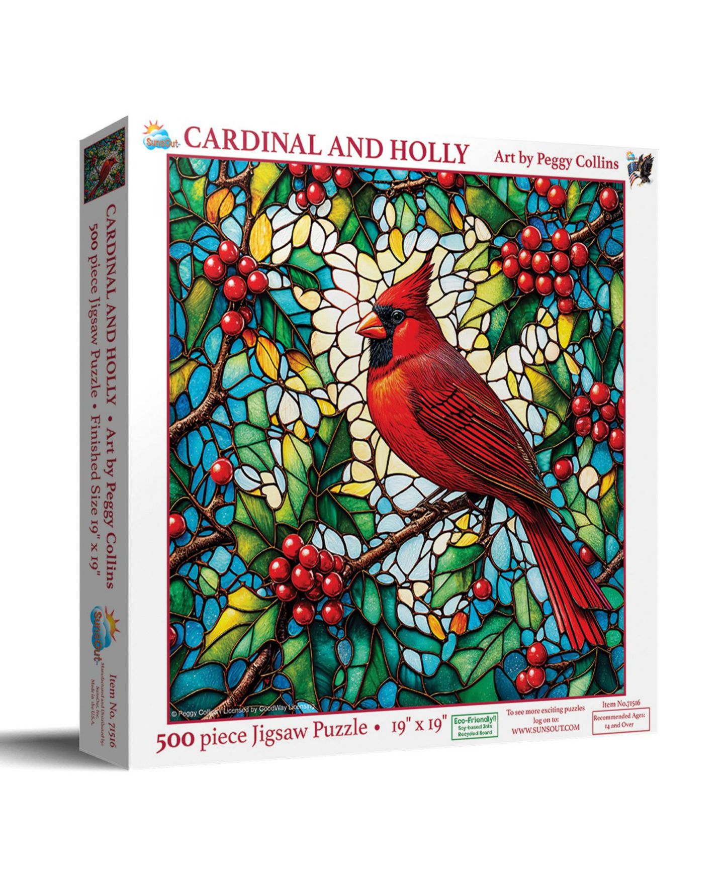 Детский пазл SunsOut Cardinal and Holly 500-Piece Jigsaw Puzzle, от 14 лет — фото 1