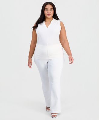 Plus Size Pleated-Shoulder Sleeveless Top