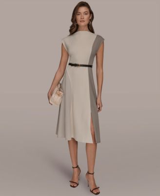 Women's Cap-Sleeve Colorblock Midi Dress