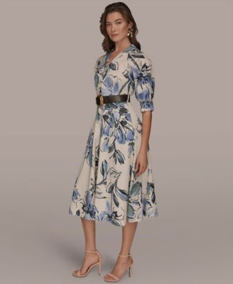 Women's Spread Collar Floral Midi Shirt Dress