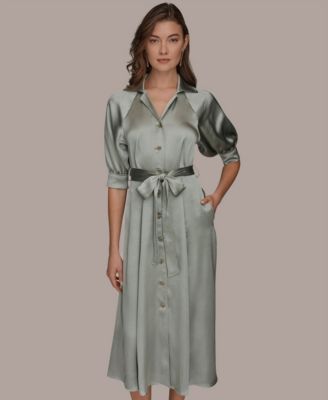 Women's Spread Collar Midi Shirt Dress