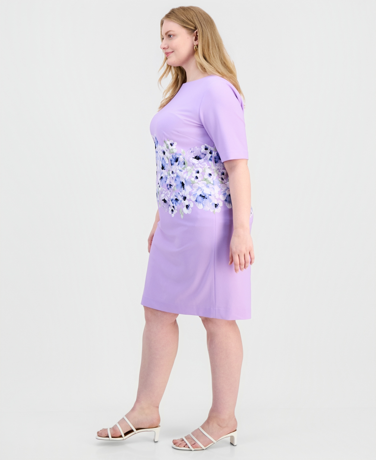 Kasper Plus Printed Scuba Crepe Sheath Dress