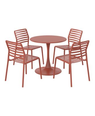 5-Piece Outdoor Indoor Metal Patio Dining Table Set With Stackable Plastic Patio Side Chairs
