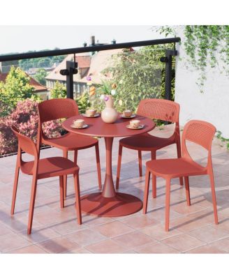 5-Piece Round Metal Bistro Dining Table Set And Stackable Resin Patio Dining Side Chairs