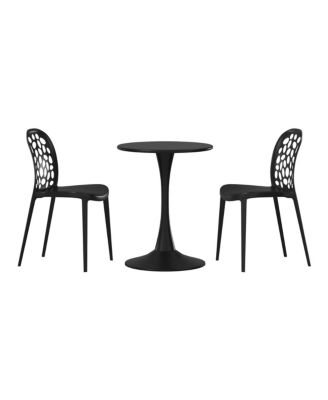 3-Piece Outdoor Indoor Metal Patio Dining Table Set With Stackable Polypropylene Patio Side Chairs
